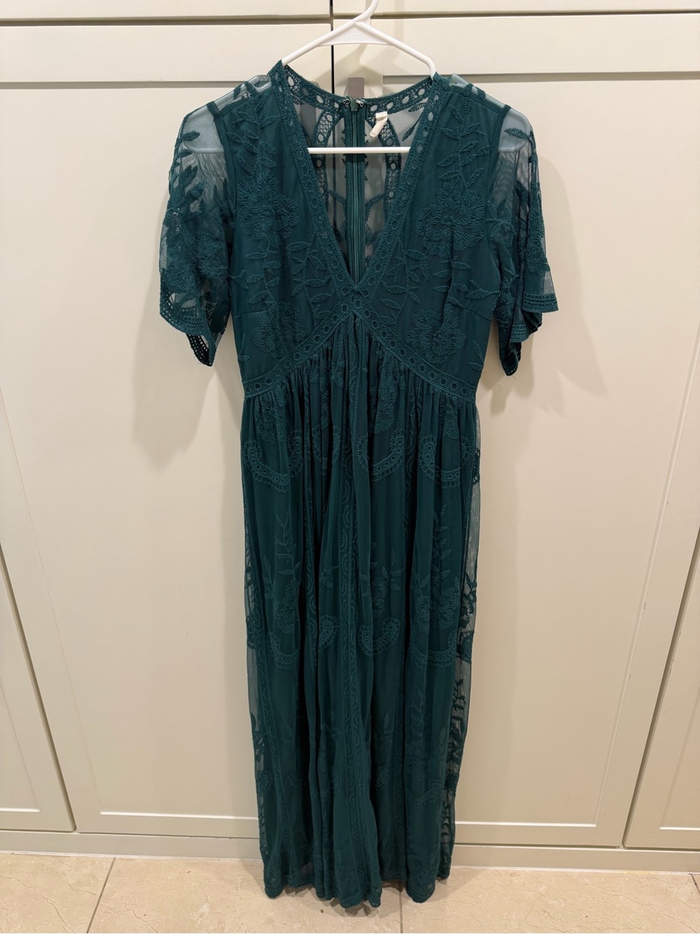 Pinkblush Maternity Teal Lace Maxi with V-Neck and Short Sleeves